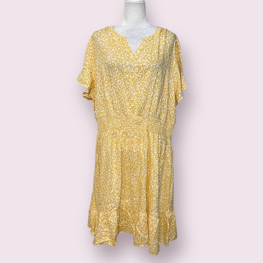 croft & barrow Women's Midi Dress Yellow Floral Smocked Waist Size 2X Pullover